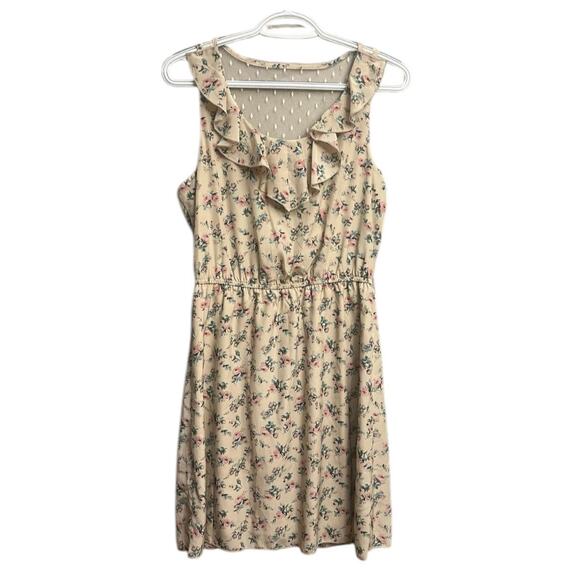 NWT Maurices Lightweight Mesh Back Ruffle Dress Medium Floral Ivory Pink - Picture 5 of 16